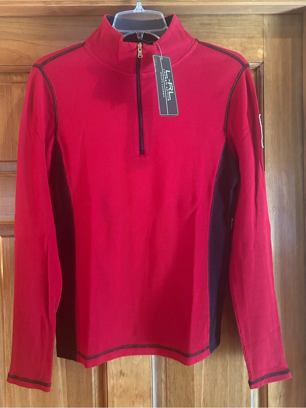 LRL Lauren Active Wear Red & Black Quarter-Zip Lightweight Henley